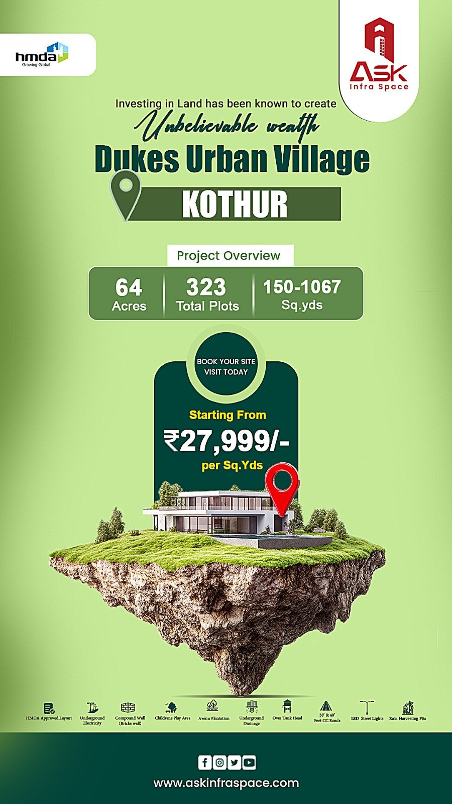 remium villa plots for sale in Kothur, Hyderabad. Dukes Urban Village is located in JP Dargah, Kothur